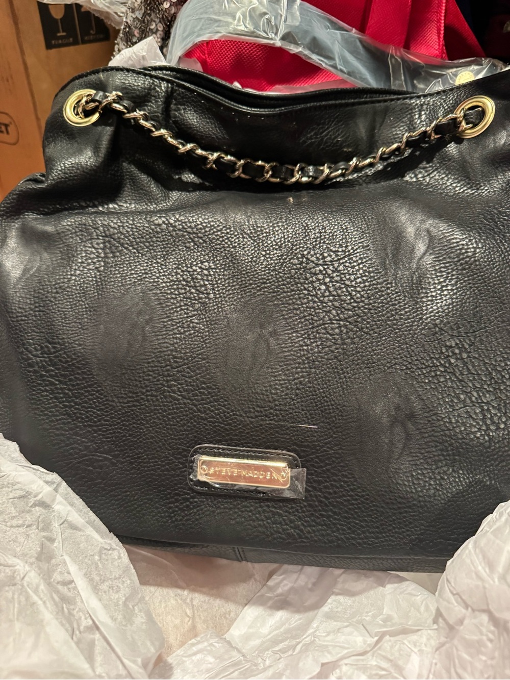Steve Madden Black Shoulder Bag with Gold Chain Detail